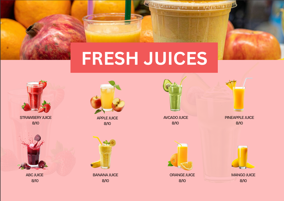 Fresh Juices Menu